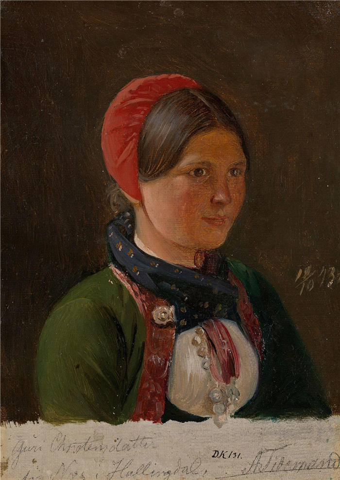 阿道夫·泰德曼( Adolph Tidemand,挪威画家)高清作品-《来自哈林达尔的女孩(1843 年)》