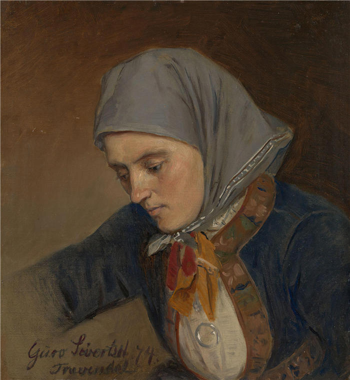 阿道夫·泰德曼（ Adolph Tidemand，挪威画家）高清作品-《Guro Sivertsdatter Travendal 的肖像（1874 年）》