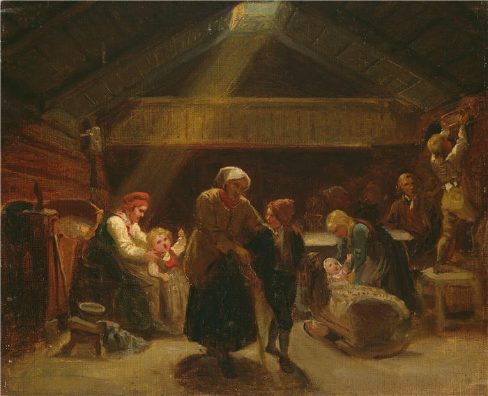 阿道夫·泰德曼( Adolph Tidemand,挪威画家)高清作品-《星期天早上在农夫的房子里》