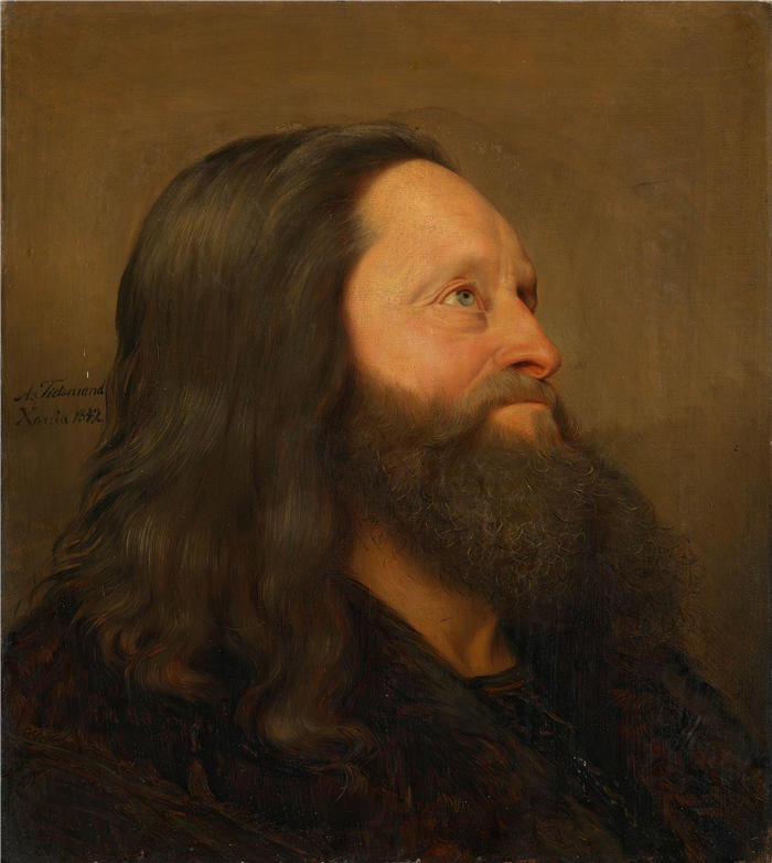 阿道夫·泰德曼（ Adolph Tidemand，挪威画家）高清作品-《一位老人的肖像研究（1842 年）》
