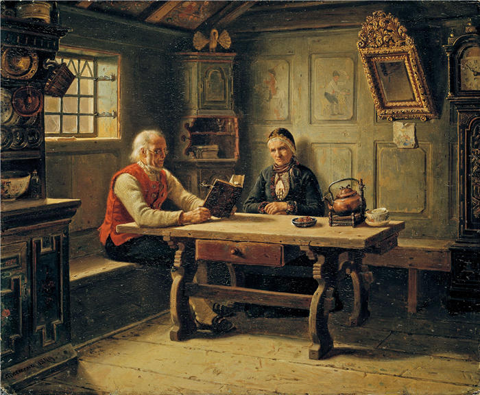 阿道夫·泰德曼（ Adolph Tidemand，挪威画家）高清作品-《老年孤独（1849）》