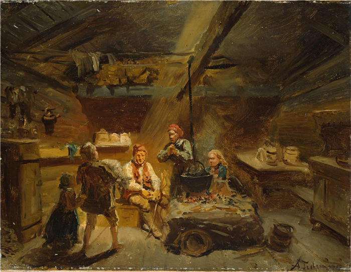 阿道夫·泰德曼( Adolph Tidemand,挪威画家)高清作品-《一个男孩把一只生病的羔羊带回家(1864 年)》