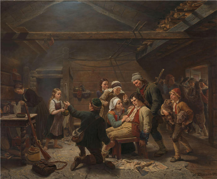 阿道夫·泰德曼（ Adolph Tidemand，挪威画家）高清作品-《猎熊者归来（1862）》