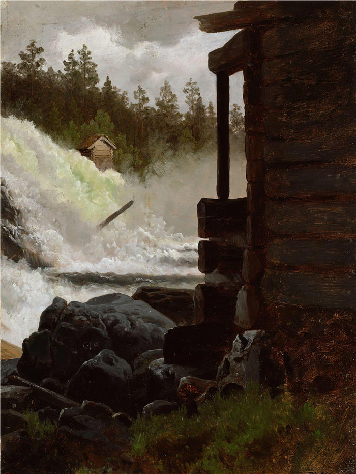 阿道夫·泰德曼（ Adolph Tidemand，挪威画家）高清作品-《瀑布》
