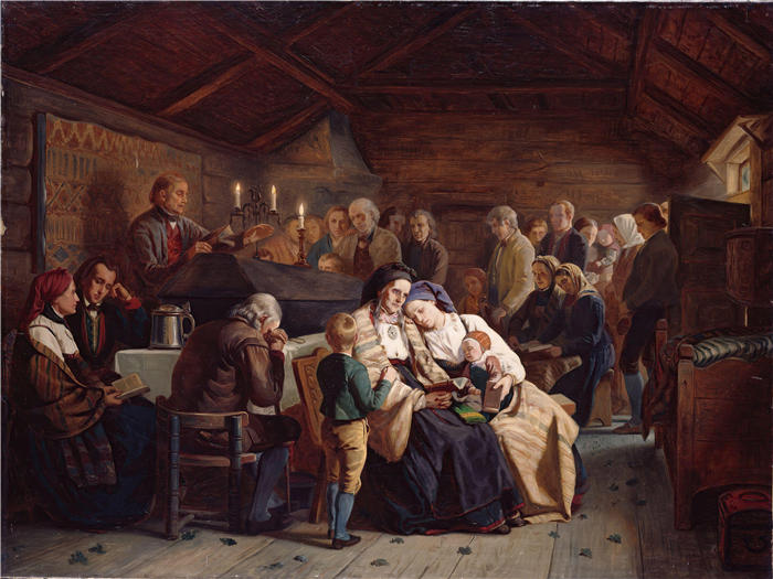 阿道夫·泰德曼（ Adolph Tidemand，挪威画家）高清作品-《葬礼 (1854)》