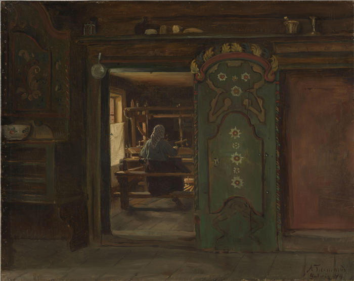 阿道夫·泰德曼（ Adolph Tidemand，挪威画家）高清作品-《织布机前的女人 (1874)》