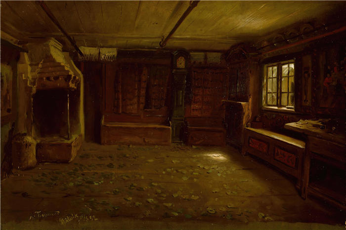 阿道夫·泰德曼（ Adolph Tidemand，挪威画家）高清作品-《农场内部 (1852)》