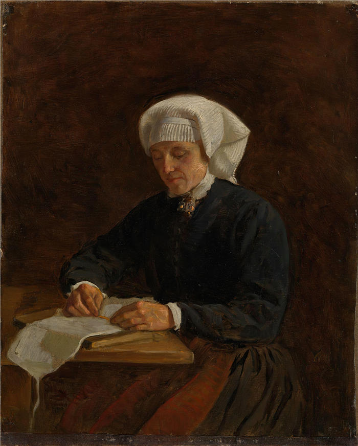 阿道夫·泰德曼（ Adolph Tidemand，挪威画家）高清作品-《Vikøy 的农妇（1873 年）》