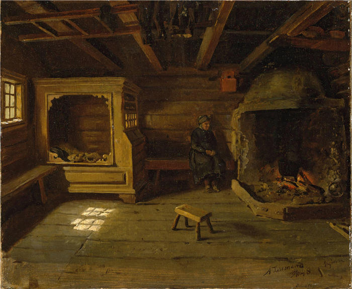 阿道夫·泰德曼( Adolph Tidemand,挪威画家)高清作品-《Numedal 的 Skjønne 农场内部(1848 年)》
