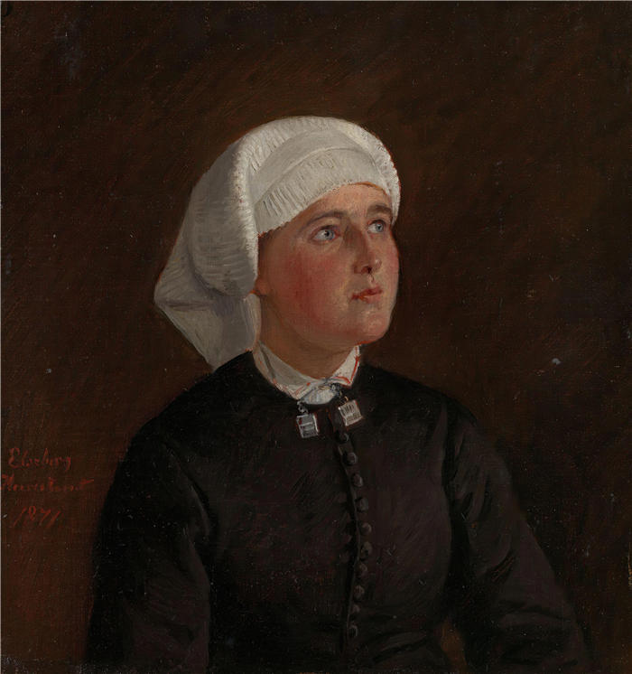 阿道夫·泰德曼（ Adolph Tidemand，挪威画家）高清作品-《Elseberg Herrestvedt 的肖像（1871 年）》