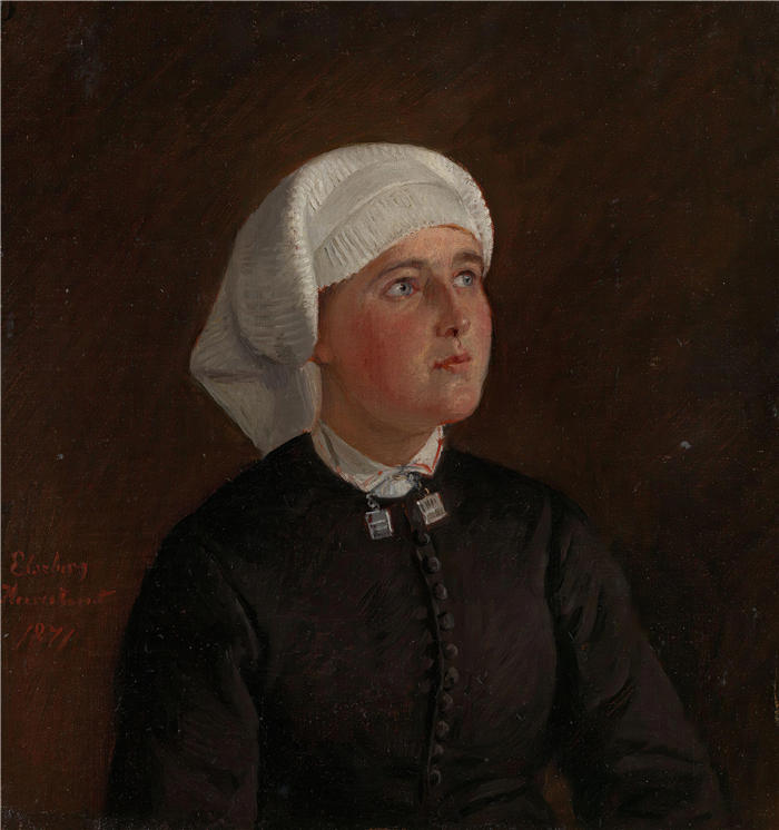 阿道夫·泰德曼( Adolph Tidemand,挪威画家)高清作品-《Elseberg Herrestvedt 的肖像(1871 年)》