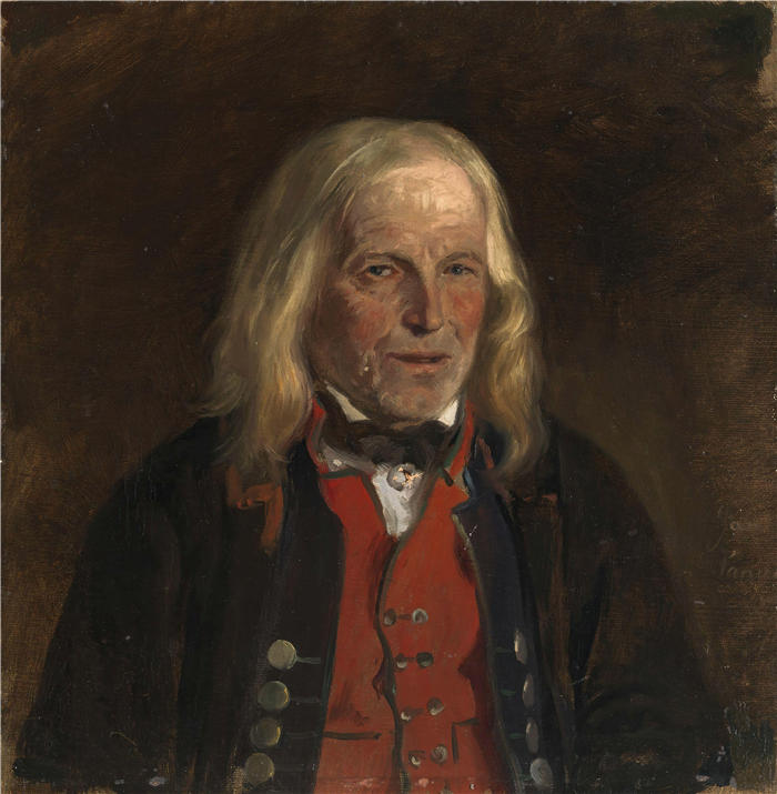阿道夫·泰德曼（ Adolph Tidemand，挪威画家）高清作品-《农民扬·桑维的肖像研究（1871 年）》