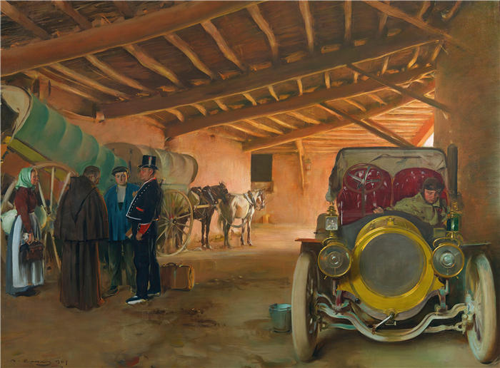 拉蒙·卡萨斯（Ramon Casas，西班牙画家）高清作品-《马车房 (1907)》