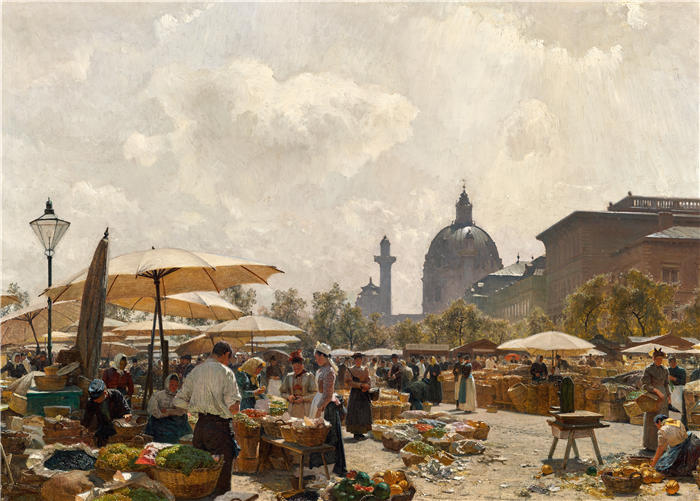 卡尔·摩尔（Carl Moll，奥地利画家）高清作品-《维也纳的 Der Naschmarkt（1894 年）》