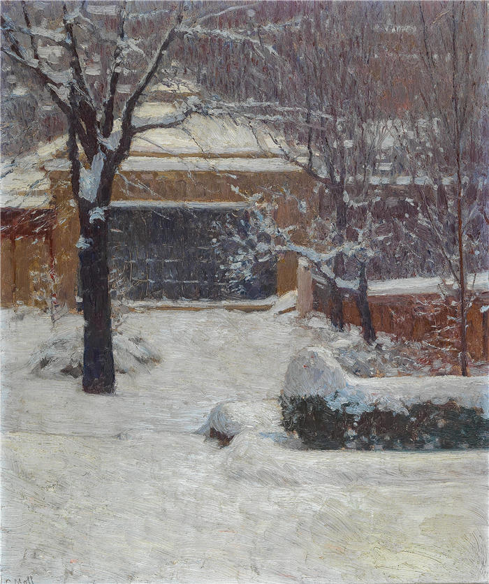 卡尔·摩尔（Carl Moll，奥地利画家）高清作品-《罗斯柴尔德花园 Hohe Warte 的冬天（约 1902 年）》