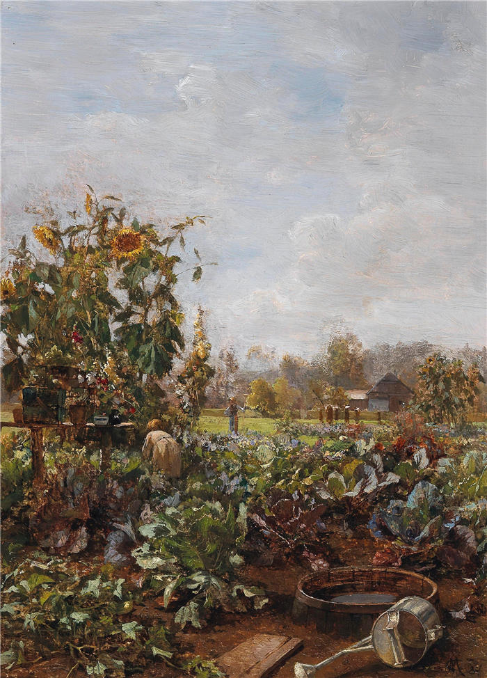 卡尔·摩尔（Carl Moll，奥地利画家）高清作品-《乡村花园》