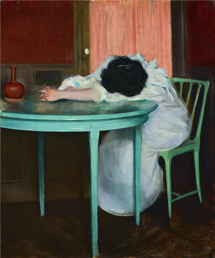 拉蒙·卡萨斯（Ramon Casas，西班牙画家）高清作品-《累了（大约 1895-1900 年）》