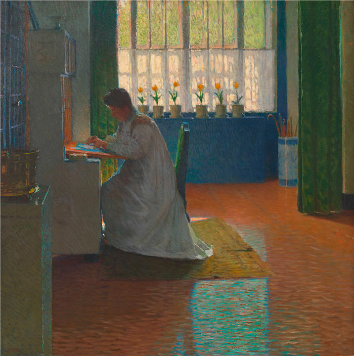 卡尔·摩尔（Carl Moll，奥地利画家）高清作品-《写作秘书安娜·摩尔（1903年左右）》