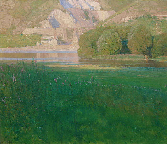 卡尔·摩尔（Carl Moll，奥地利画家）高清作品-《Abenddämmerung。多瑙河畔斯坦布鲁赫 (1902)》