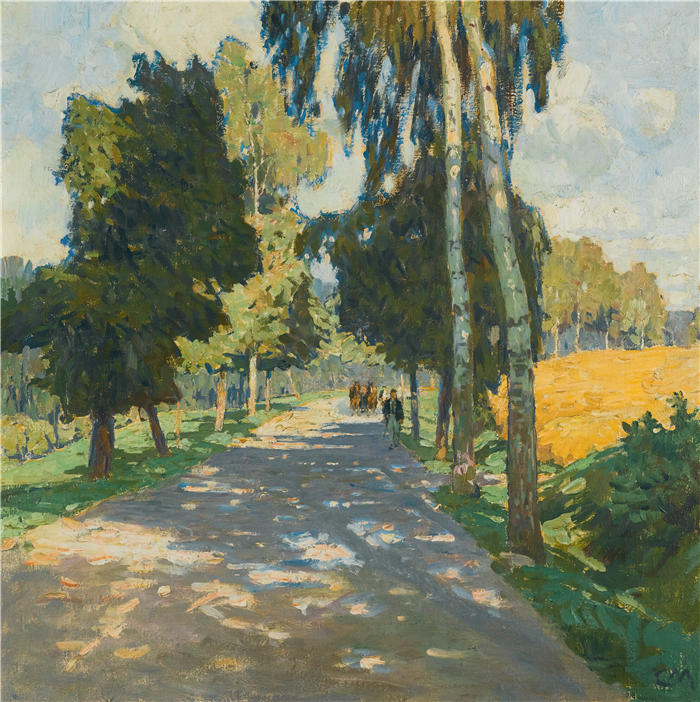 卡尔·摩尔（Carl Moll，奥地利画家）高清作品-《布伦塔尔的绿树成荫的道路》