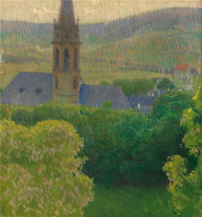 卡尔·摩尔（Carl Moll，奥地利画家）高清作品-《利根施塔特教区教堂（圣迈克尔）风景（约1905年）》