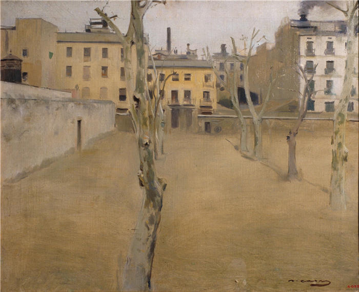 拉蒙·卡萨斯（Ramon Casas，西班牙画家）高清作品-《旧巴塞罗那监狱的庭院（约 1894 年）》