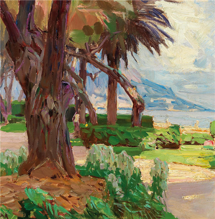 卡尔·摩尔（Carl Moll，奥地利画家）高清作品-《在蔚蓝海岸（约 1926 年）》
