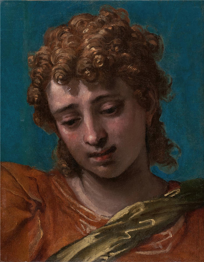 委罗内塞（Paolo Veronese，意大利画家）高清作品-《圣迈克尔的头像，来自 Petrobelli 祭坛画（1562-1564）》
