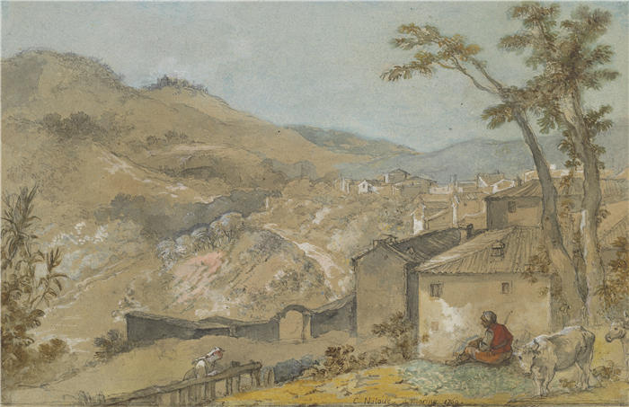 查尔斯·约瑟夫·纳托瓦(Charles Joseph Natoire,法国画家)高清作品-《马里诺和奥尔本山 (1769)》