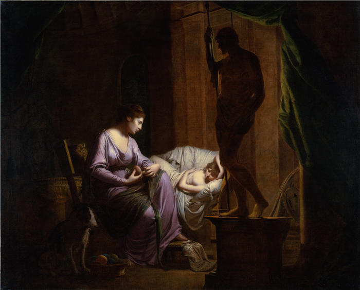 约瑟夫·赖特（Joseph Wright，英国画家）高清作品-《佩内洛普解开她的网（1783–1784）》