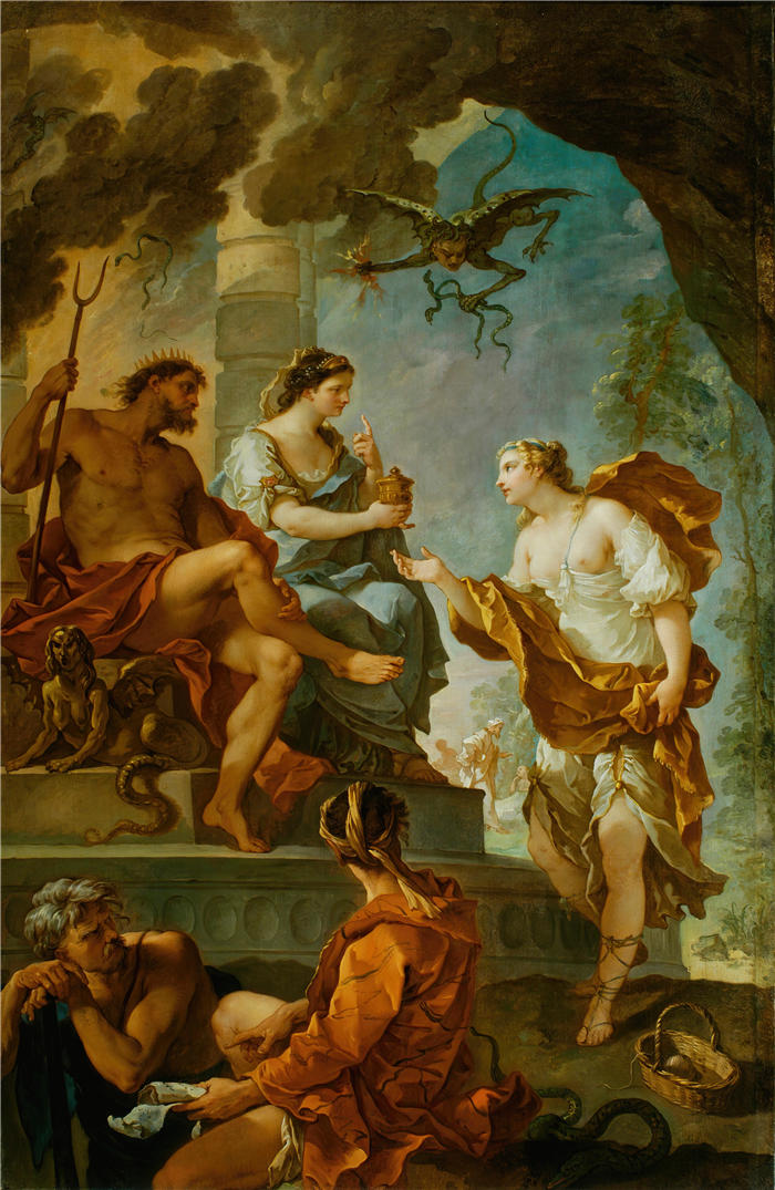 查尔斯·约瑟夫·纳托瓦（Charles Joseph Natoire，法国画家）高清作品-《普赛克从普罗瑟平那里获得美丽的长生不老药（1735 年）》