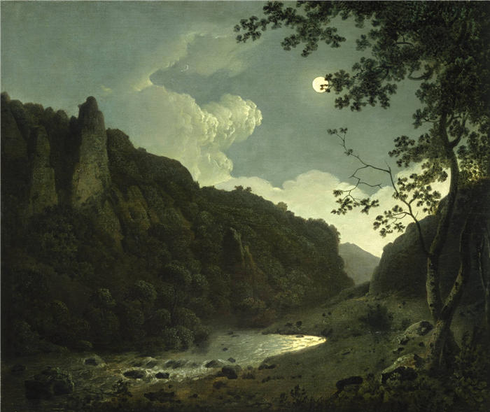 约瑟夫·赖特（Joseph Wright，英国画家）高清作品-《月光下的鸽子谷》