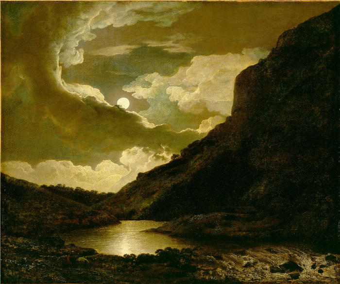 约瑟夫·赖特（Joseph Wright，英国画家）高清作品-《月光下的马特洛克托（Matlock Tor）（1778 年至 1780 年）》