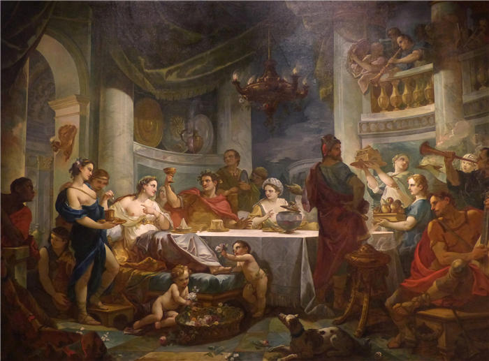 查尔斯·约瑟夫·纳托瓦（Charles Joseph Natoire，法国画家）高清作品-《克利奥帕特拉和马克·安托万的晚餐（1754年）》