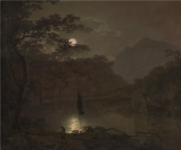 约瑟夫·赖特（Joseph Wright，英国画家）高清作品-《月光下的湖》