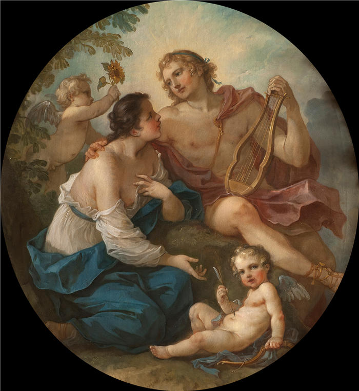 查尔斯·约瑟夫·纳托瓦（Charles Joseph Natoire，法国画家）高清作品-《阿波罗和克莉西亚 (1745)》