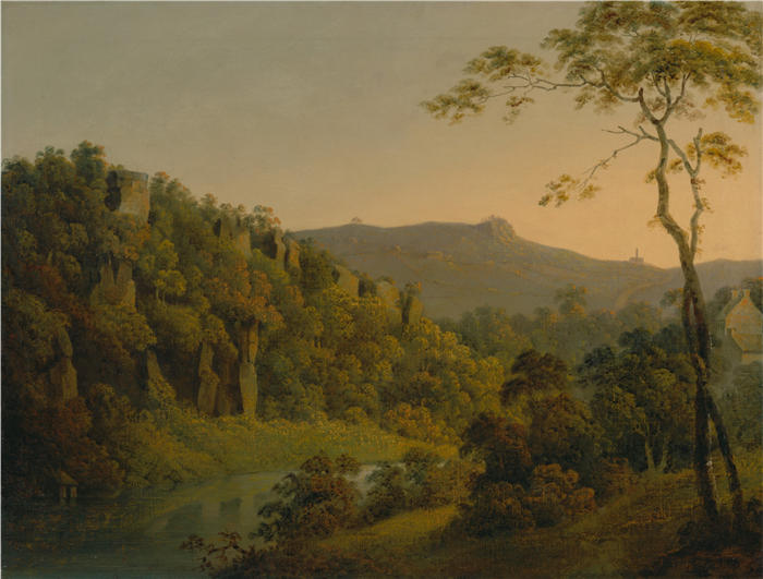 约瑟夫·赖特(Joseph Wright,英国画家)高清作品-《Matlock Dale,望向黑岩悬崖》