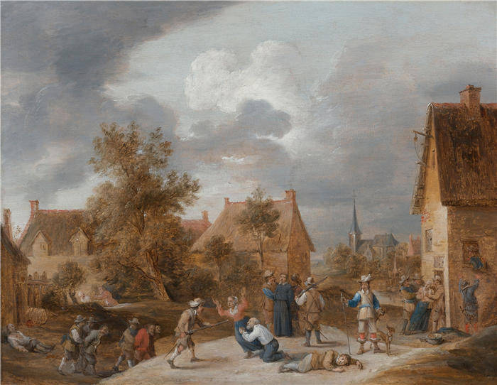 大卫·特尼尔斯（David Teniers the Younger，比利时画家）高清作品-《士兵洗劫一个村庄》