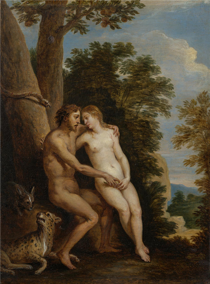 大卫·特尼尔斯（David Teniers the Younger，比利时画家）高清作品-《天堂中的亚当和夏娃（1650 年代）》