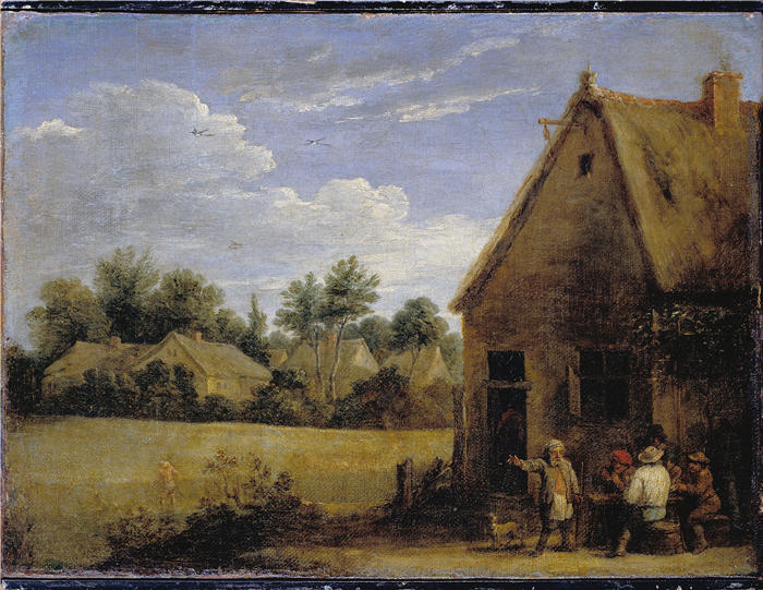 大卫·特尼尔斯(David Teniers the Younger,比利时画家)高清作品-《与农民打牌的小屋》