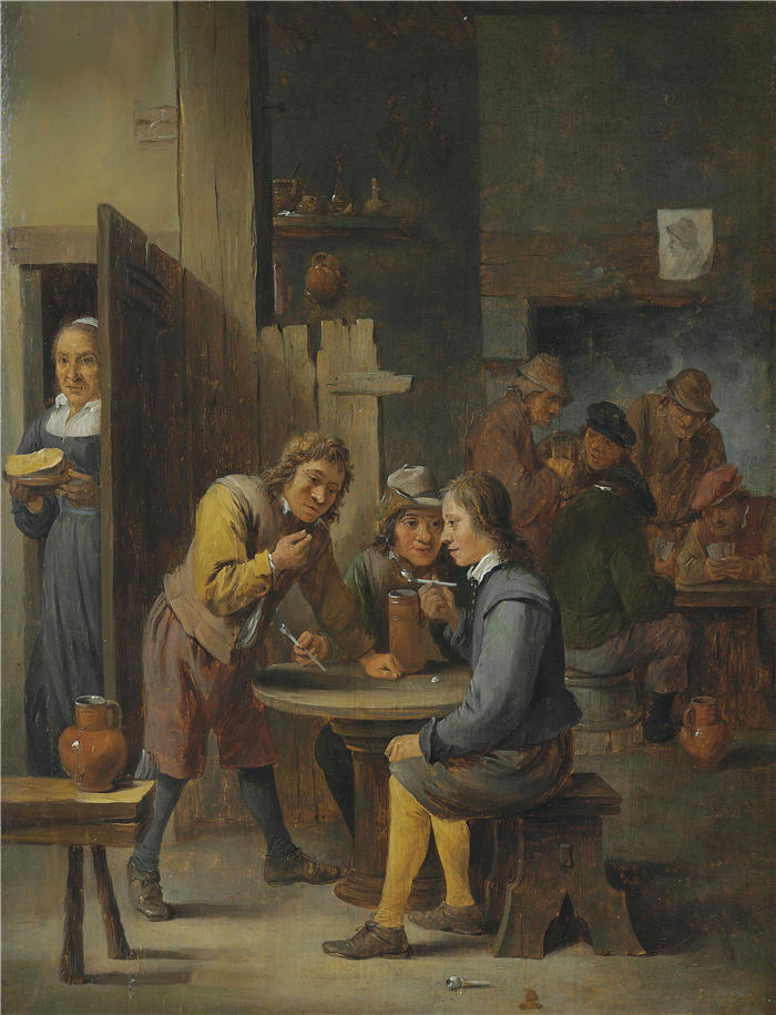 大卫·特尼尔斯（David Teniers the Younger，比利时画家）高清作品-《在小酒馆内部的数字》