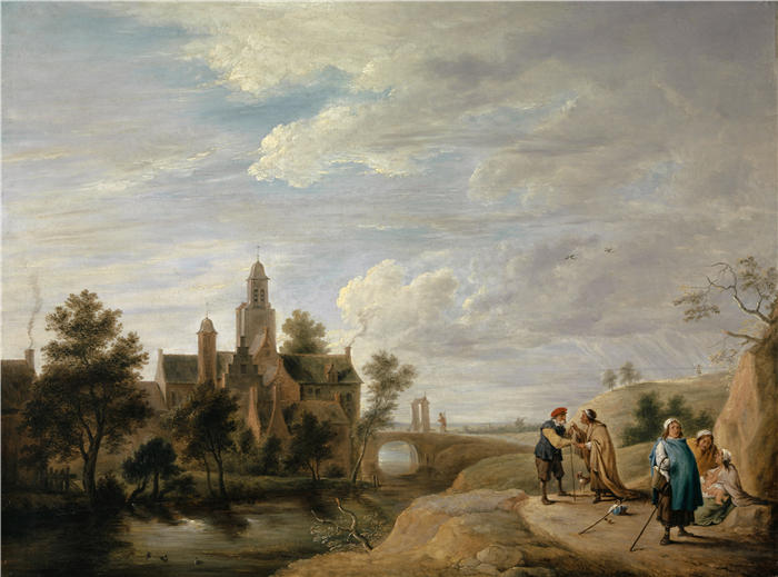 大卫·特尼尔斯（David Teniers the Younger，比利时画家）高清作品-《有职员图的风景（1640-1650）》