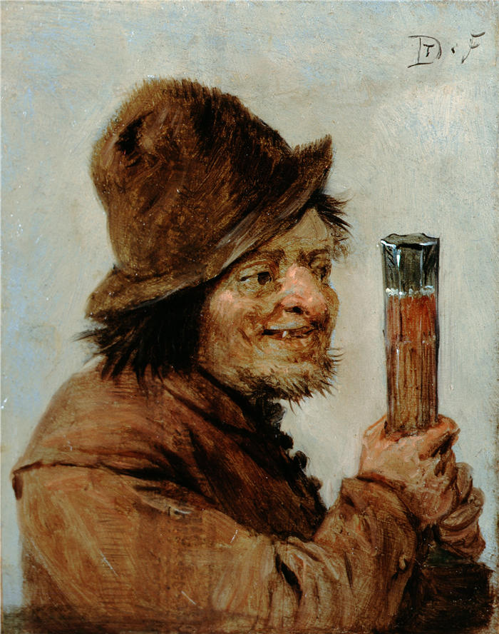 大卫·特尼尔斯（David Teniers the Younger，比利时画家）高清作品-《拿着酒杯的农民》