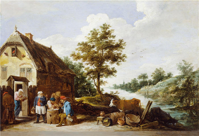 大卫·特尼尔斯（David Teniers the Younger，比利时画家）高清作品-《河畔旅馆（c.1645-1650）》
