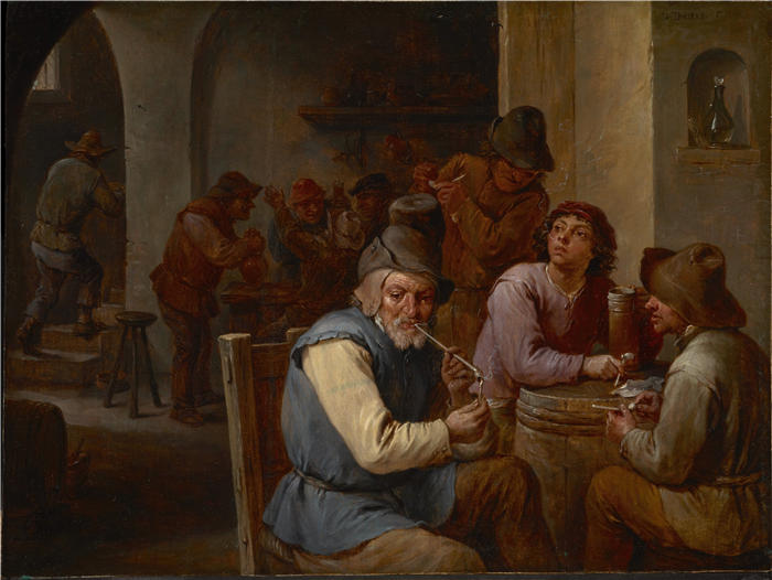 大卫·特尼尔斯（David Teniers the Younger，比利时画家）高清作品-《乡村酒吧（约 1660 年）》