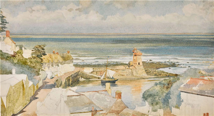 爱德华·约翰·波因特（Edward John Poynter，英国画家）高清作品-《德文郡林茅斯港》