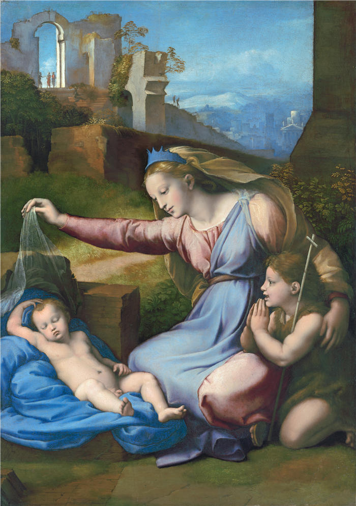 拉斐尔（Raphael，意大利画家）-戴蓝色王冠的麦当娜（超高清作品）