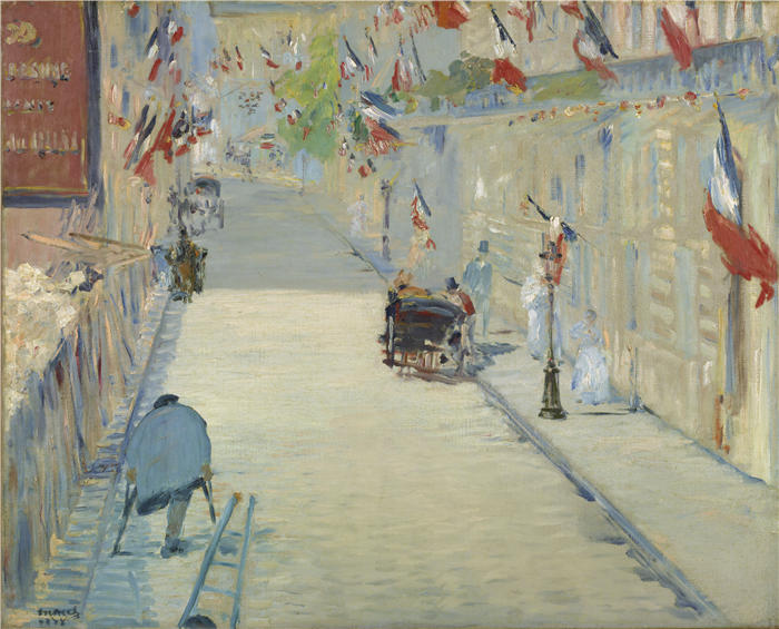 前500幅世界名画-“带旗帜的莫斯尼尔街，J. Paul Getty 博物馆，马” 爱德华·马奈