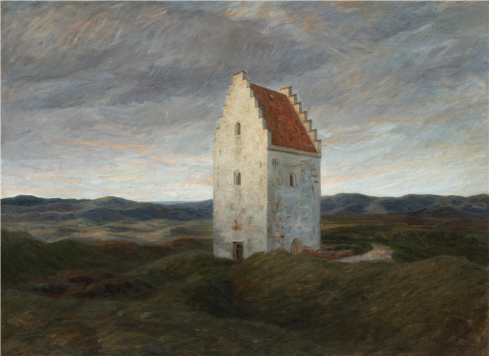 约翰内斯·威廉耶姆(Johannes Wilhjelm,丹麦画家)-《斯卡恩老教堂,夜晚》