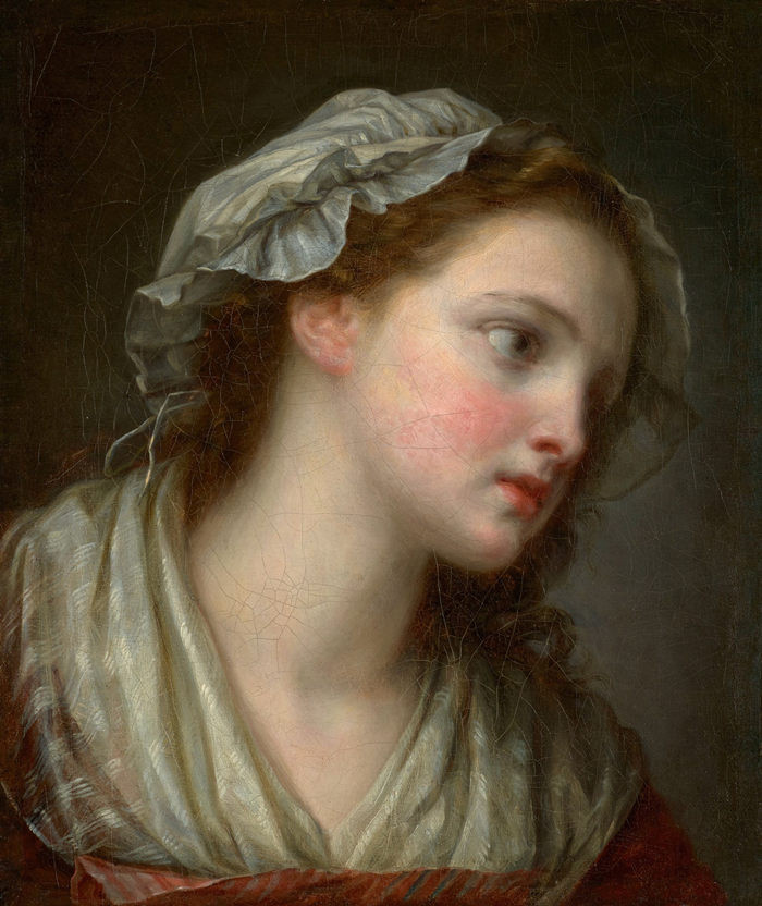 让-巴蒂斯特·格鲁兹（Jean-Baptiste Greuze，法国画家）高清作品-《戴帽子的女孩（约 1790 年）》